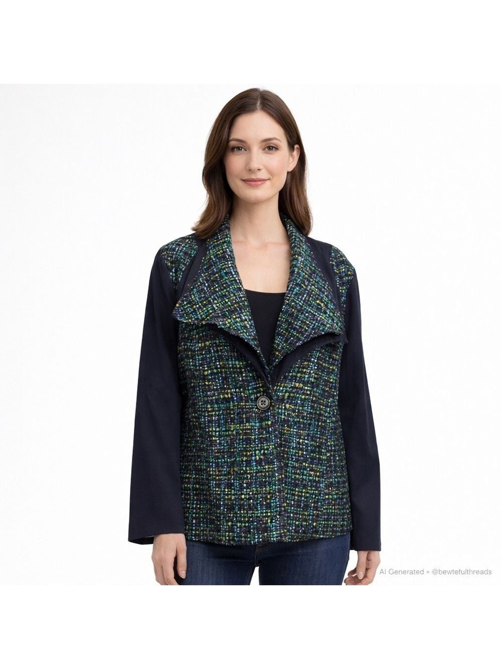 Conrad C Woman Size 16 Indigo Tweed Jacket Metallic